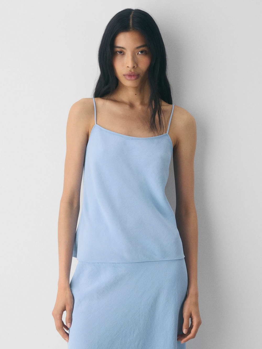 Aritzia NWT Pronto Camisole Crepette Ripple Blue Draped Scoop Neck Lightweight